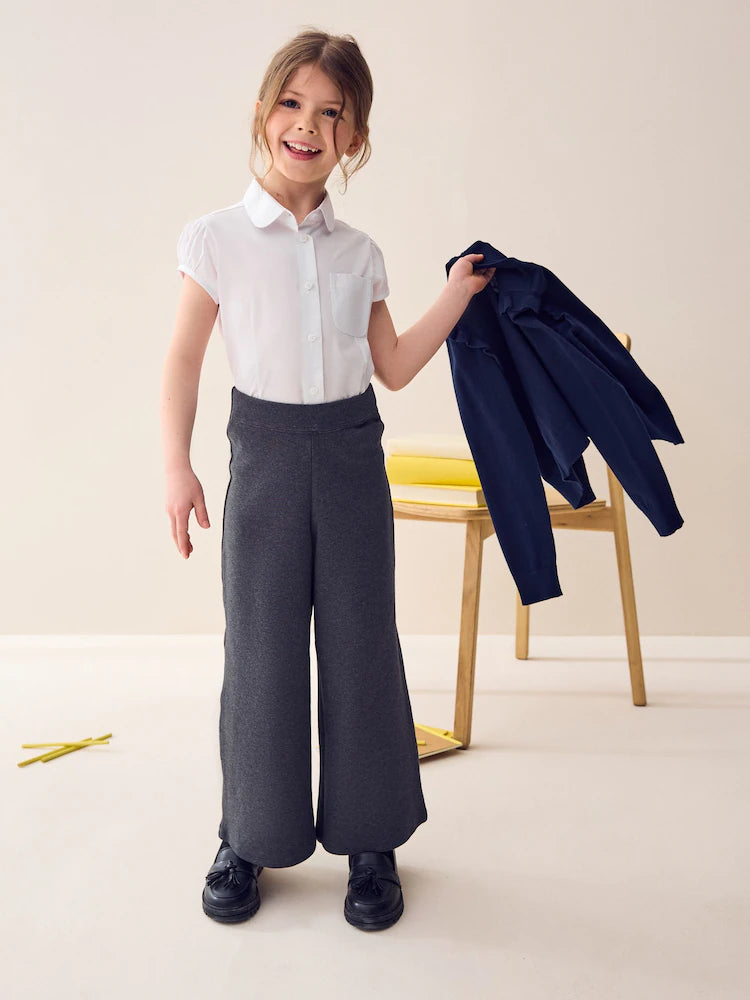 Grey Pull-On Cotton Rich Jersey Stretch Wide Leg Trousers