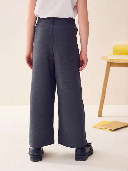 Grey Pull-On Cotton Rich Jersey Stretch Wide Leg Trousers