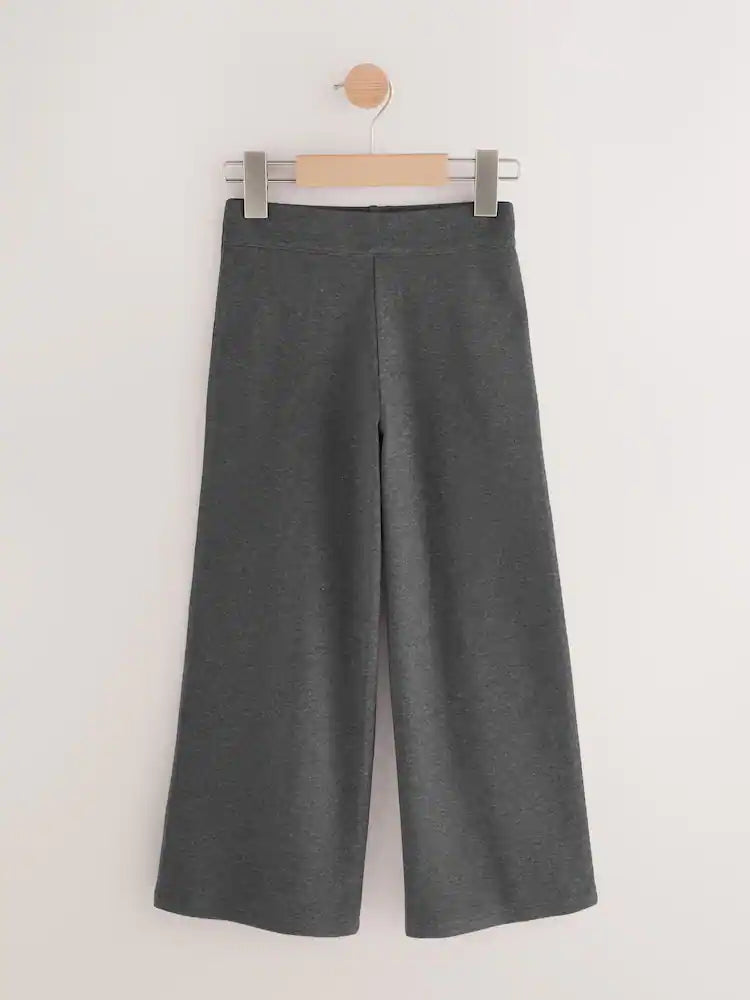 Grey Pull-On Cotton Rich Jersey Stretch Wide Leg Trousers