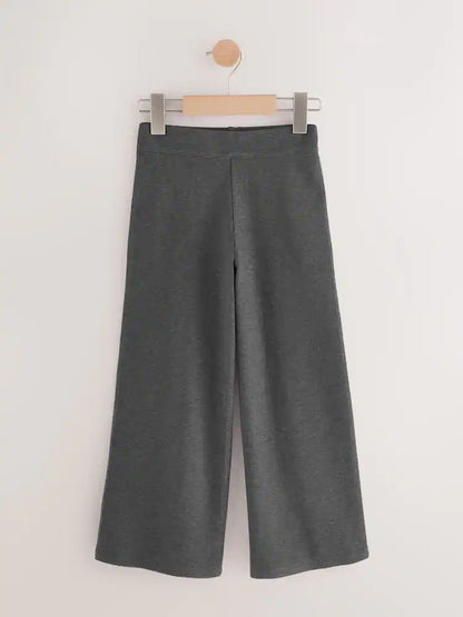 Grey Pull-On Cotton Rich Jersey Stretch Wide Leg Trousers