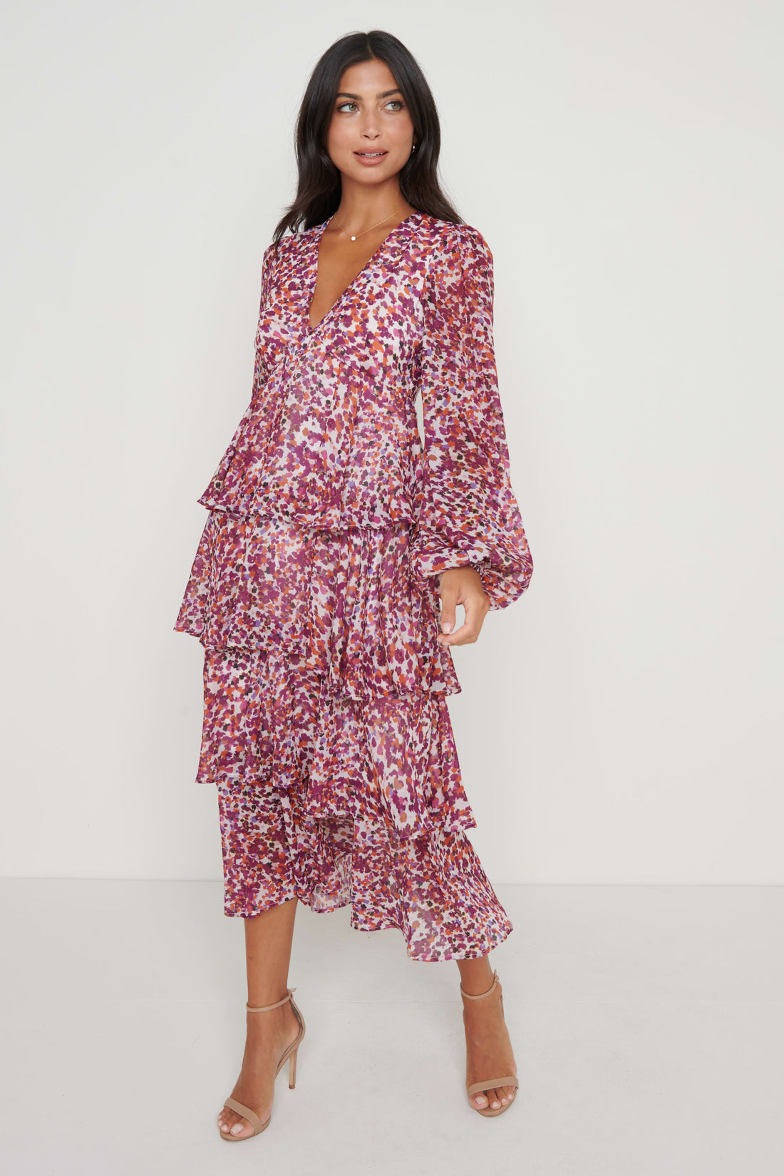 Pretty Lavish Ashton Ruffle Midi Dress - Coral