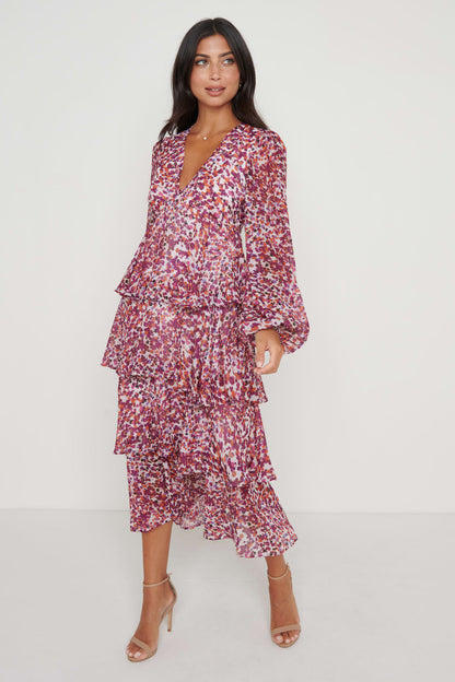 Pretty Lavish Ashton Ruffle Midi Dress - Coral