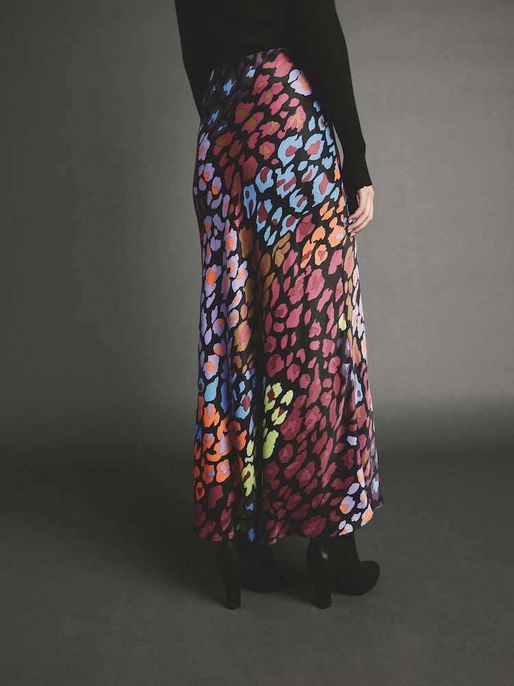 Bright Animal Printed Satin Midi Skirt