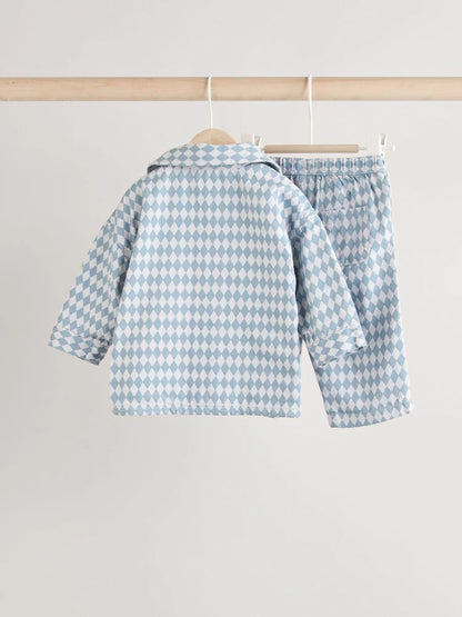 Blue Harlequin Baby Shirt And Trousers 100% Cotton Set 3 Piece