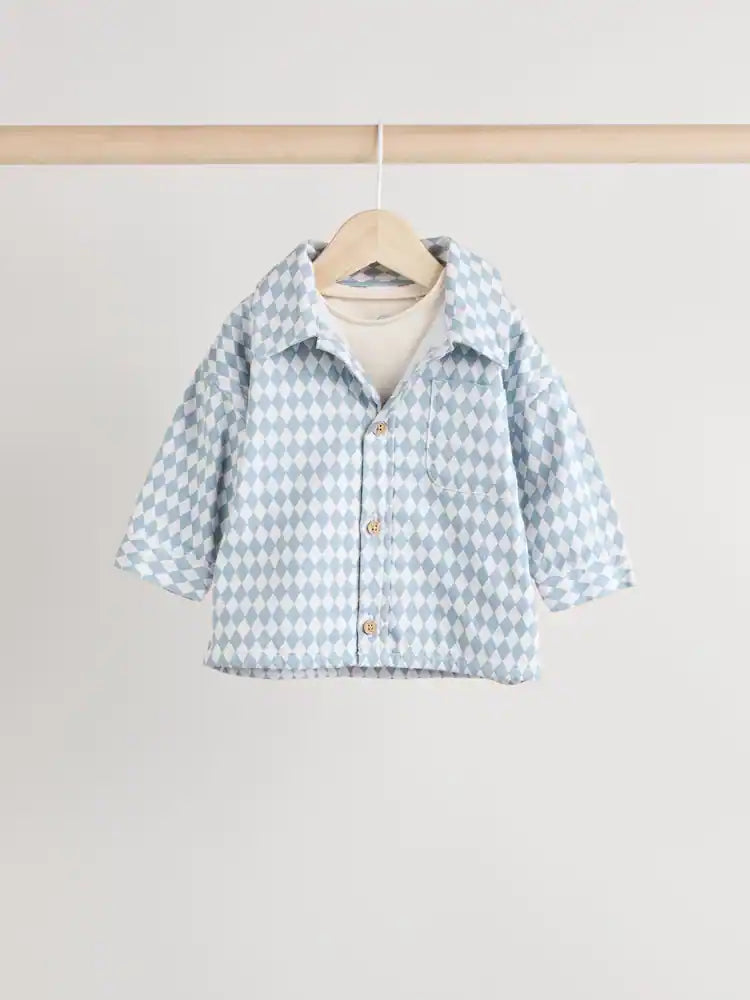 Blue Harlequin Baby Shirt And Trousers 100% Cotton Set 3 Piece