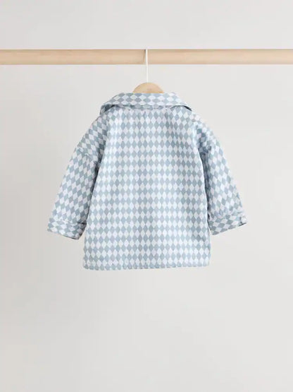 Blue Harlequin Baby Shirt And Trousers 100% Cotton Set 3 Piece