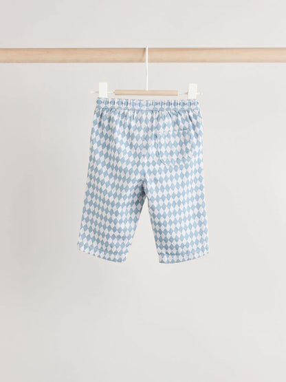 Blue Harlequin Baby Shirt And Trousers 100% Cotton Set 3 Piece