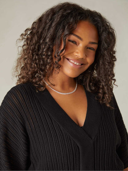 Black Curve Open Stitch Knitted Kaftan Jumper