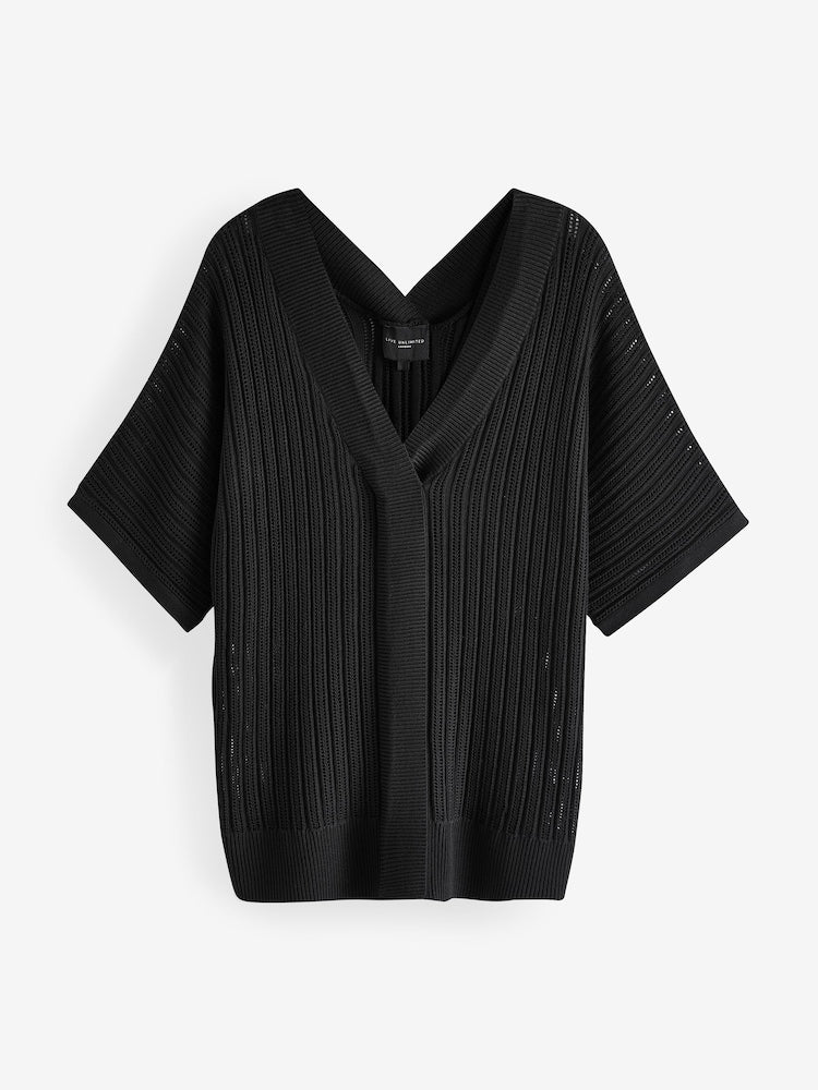 Black Curve Open Stitch Knitted Kaftan Jumper