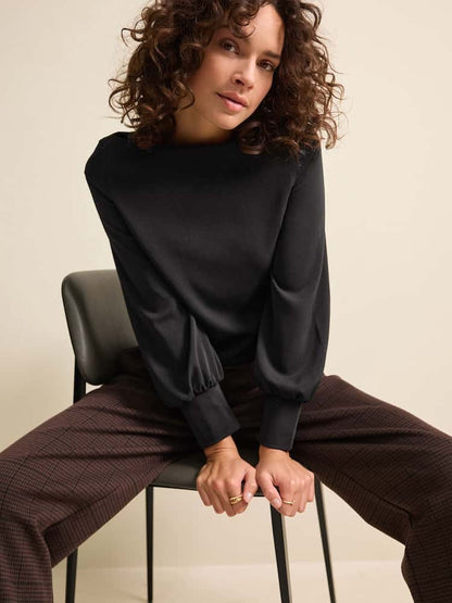 Black Long Sleeve Gathered Sides Blouse