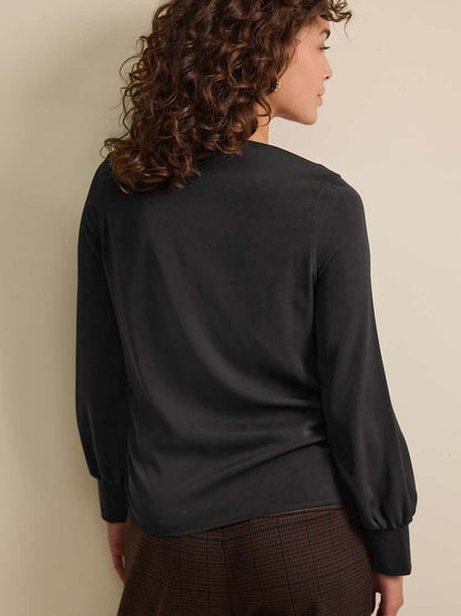 Black Long Sleeve Gathered Sides Blouse