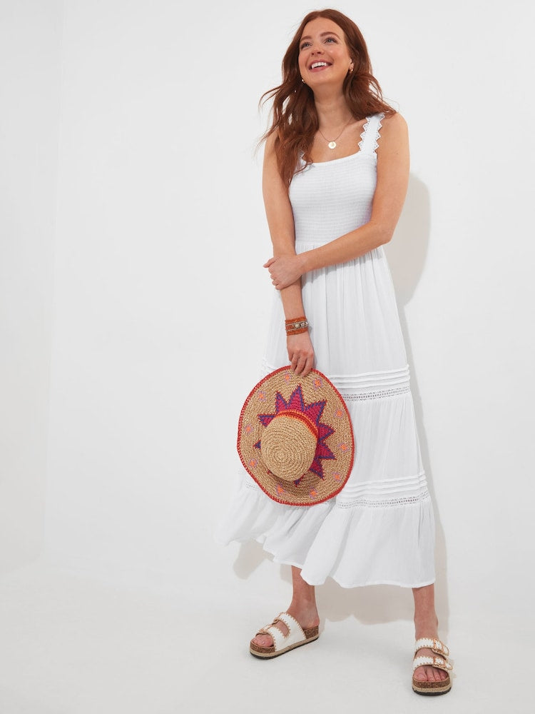 Lace Insert Shirred Waist Dress