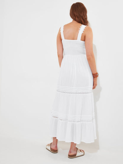 Lace Insert Shirred Waist Dress