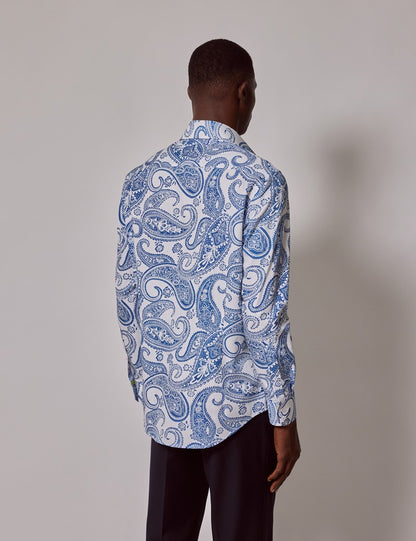 White & Blue Paisely Diamond Weave Shirt