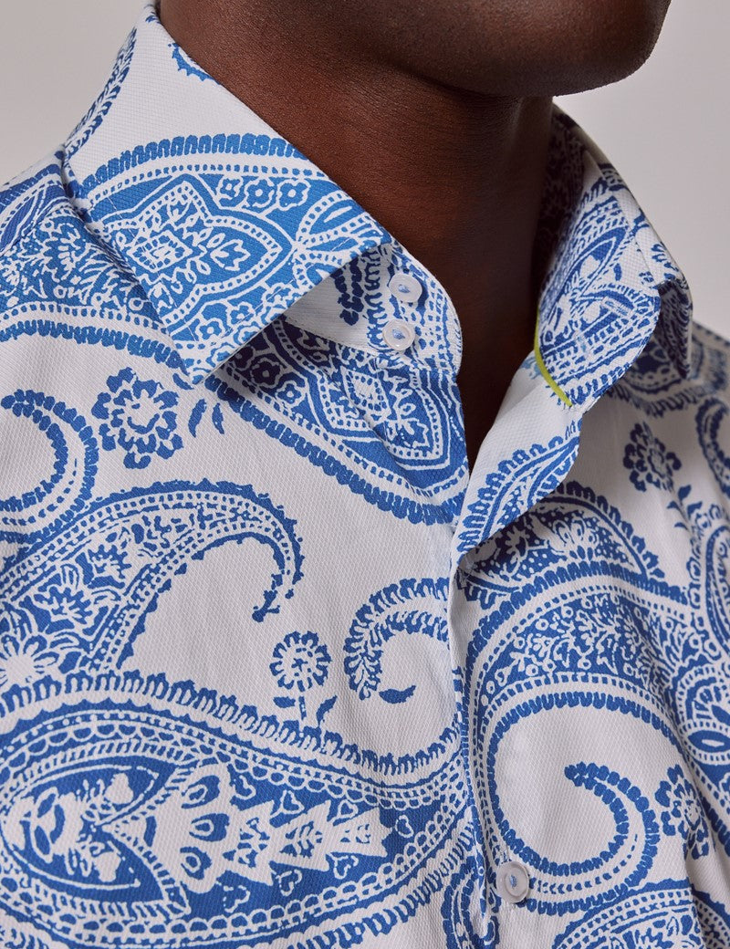 White & Blue Paisely Diamond Weave Shirt