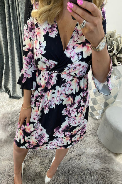 Black Reese Floral Wrap Skater Dress