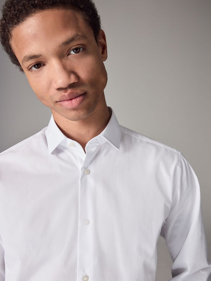 Easy Care Single Cuff Smart Slim Fit Shirt - White