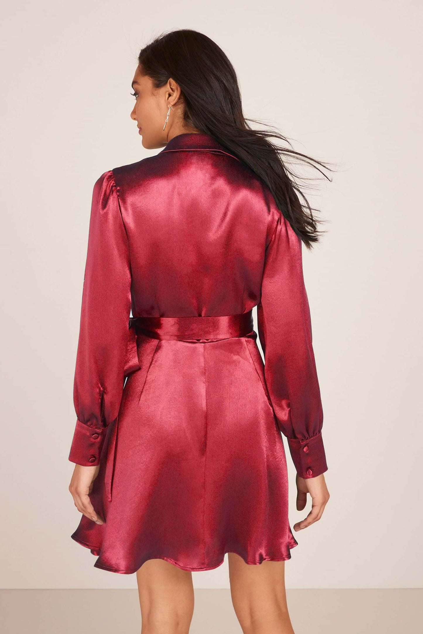 Red Satin Mini Shirt Dress