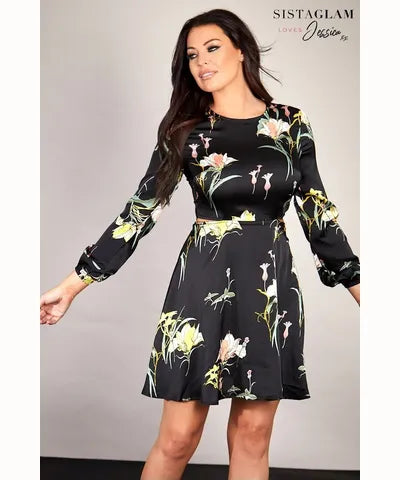 Floral Cut Out Back Skater Dress