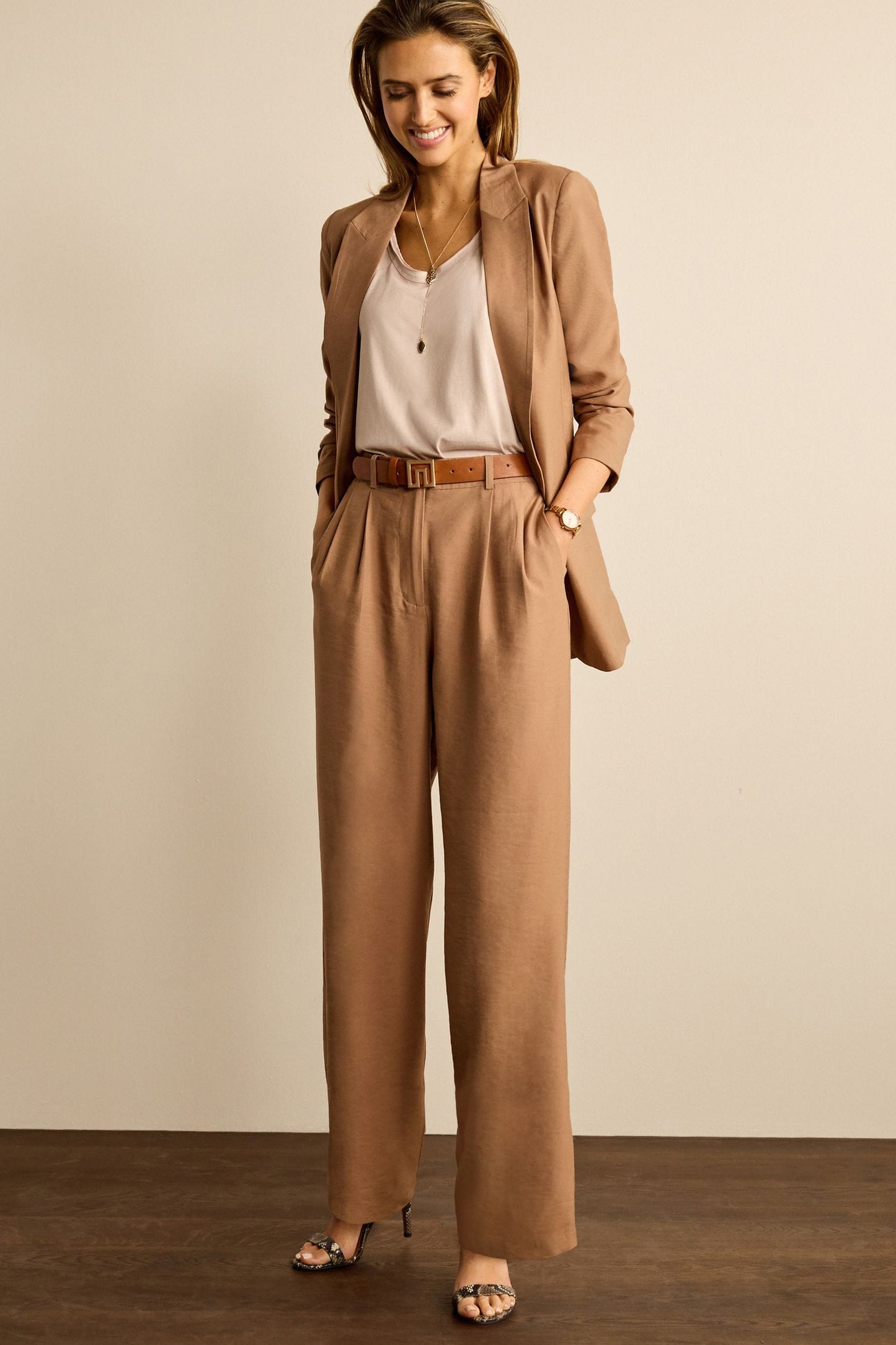 Petite Wide Leg Trousers Camel