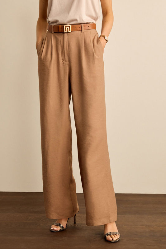 Petite Wide Leg Trousers Camel