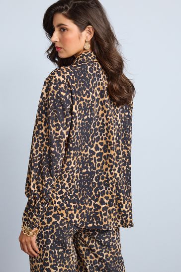 Animal Print Textured Long Sleeve Shirt