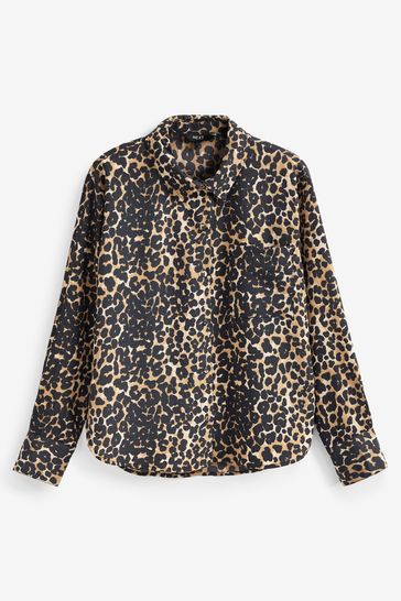 Animal Print Textured Long Sleeve Shirt