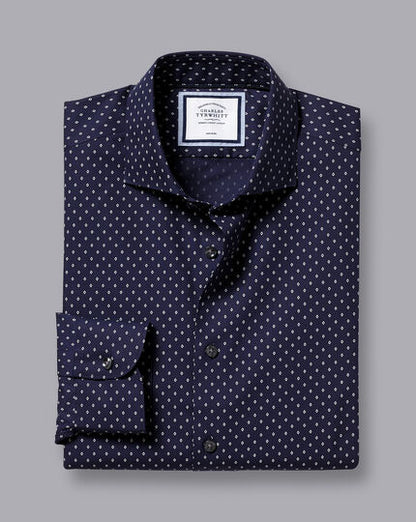 Semi  Cutaway Extra Slim Fit Diamond Print Navy Shirt