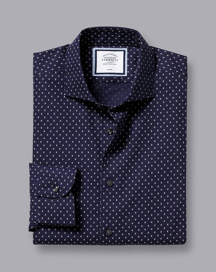 Semi  Cutaway Extra Slim Fit Diamond Print Navy Shirt