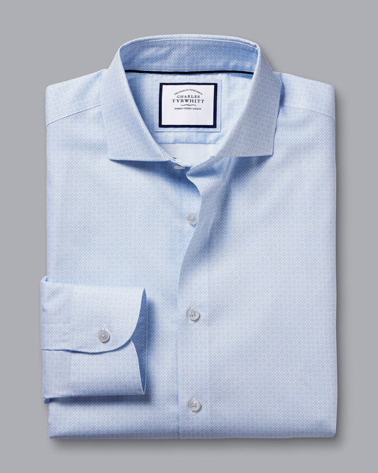 Classic Fit Semi-Cutaway Collar Non-Iron Decorative Print Shirt - Sky Blue