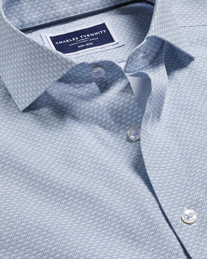 Semi-Cutaway Collar Wine Glass Print Non-Iron Classic Shirt - Ocean Blue