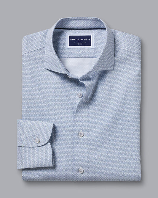 Semi-Cutaway Collar Wine Glass Print Non-Iron Classic Shirt - Ocean Blue