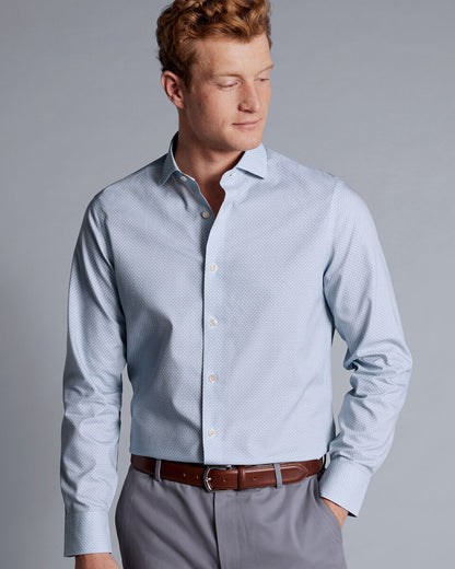 Semi-Cutaway Collar Wine Glass Print Non-Iron Classic Shirt - Ocean Blue