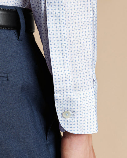 Non Iron Micro Print Slim Shirt - Light Blue