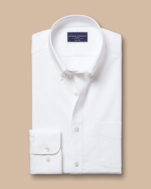 Non-Iron Oxford Stretch Slim Fit Shirt - White
