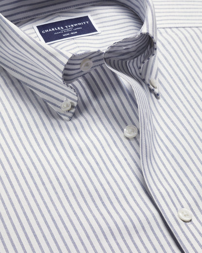 Slim Fit Button-Down Collar Non-Iron Stretch Oxford Stripe Extra Slim Fit Shirt - Indigo Blue