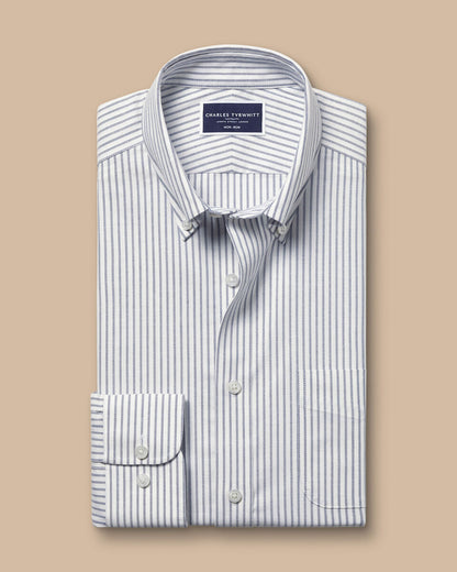 Slim Fit Button-Down Collar Non-Iron Stretch Oxford Stripe Extra Slim Fit Shirt - Indigo Blue