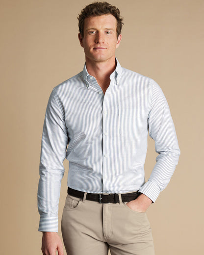 Slim Fit Button-Down Collar Non-Iron Stretch Oxford Stripe Extra Slim Fit Shirt - Indigo Blue