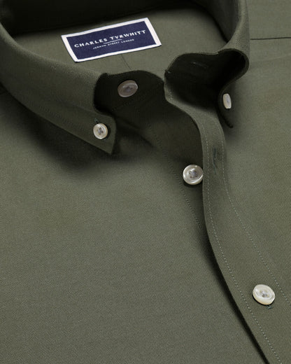 Brushed Cotton Twill Slim Fit Shirt - Olive Green
