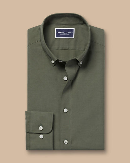 Brushed Cotton Twill Slim Fit Shirt - Olive Green