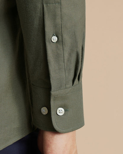 Brushed Cotton Twill Slim Fit Shirt - Olive Green
