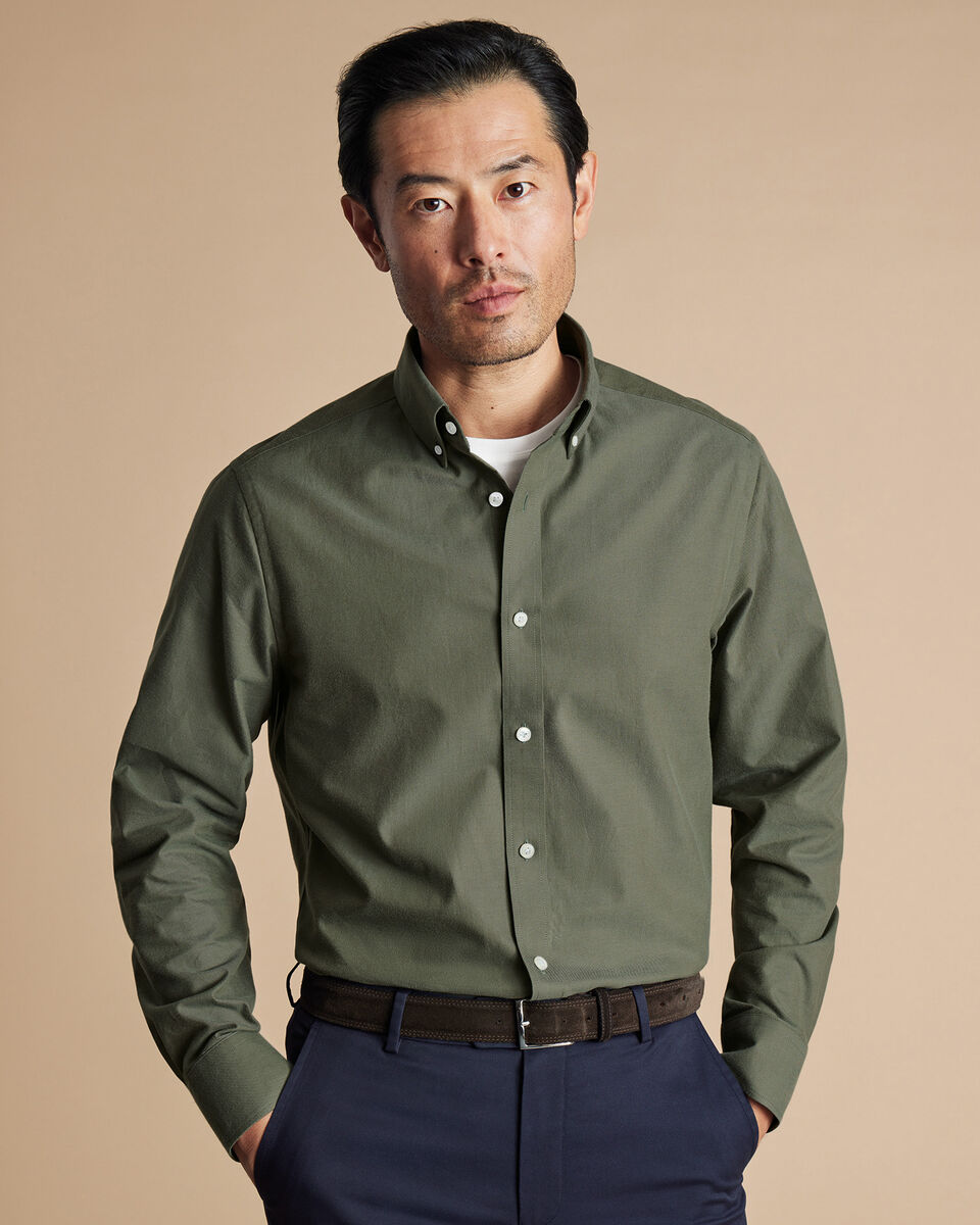Brushed Cotton Twill Slim Fit Shirt - Olive Green