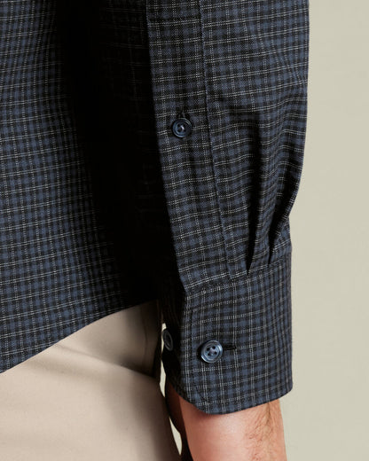 Brushed Cotton Slim Fit Twill Check Shirt - Dark