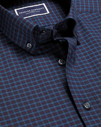 Brushed Cotton Twill Check Shirt - Indigo Blue & Red