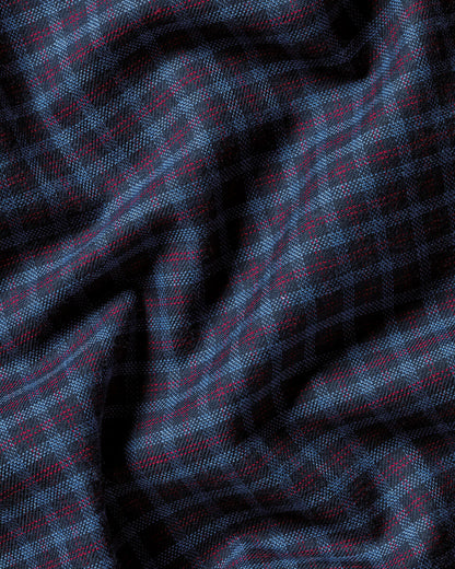 Brushed Cotton Twill Check Shirt - Indigo Blue & Red