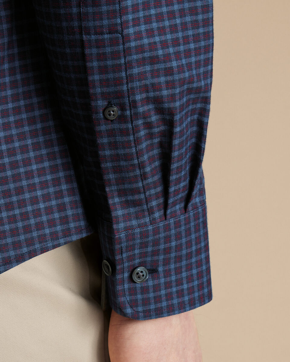 Brushed Cotton Twill Check Shirt - Indigo Blue & Red
