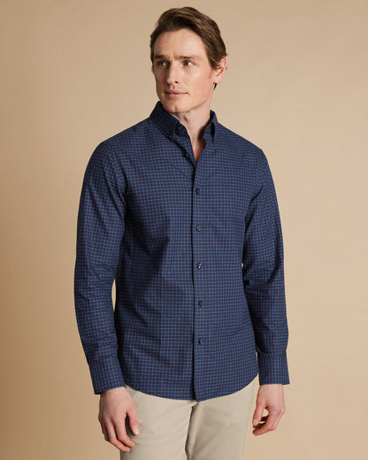 Brushed Cotton Twill Check Shirt - Indigo Blue & Red