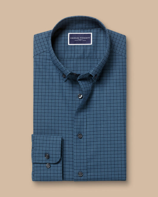 Brushed Cotton Twill Check Shirt - Petrol Blue