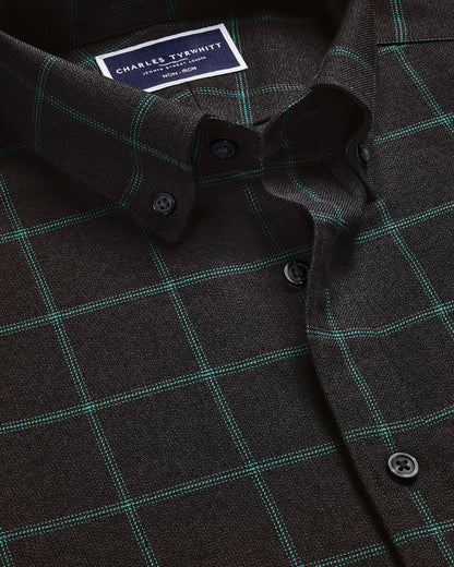 Non-Iron Twill Windowpane Check Shirt - Grey & Green