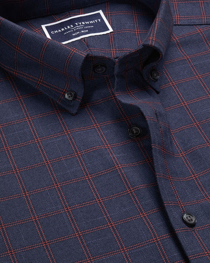 Non-Iron Twill Check Slim Fit Shirt - Heather Blue & Red